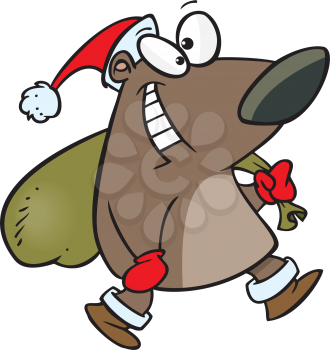 Royalty Free Clipart Image of a
Bear Carrying a Christmas Sack