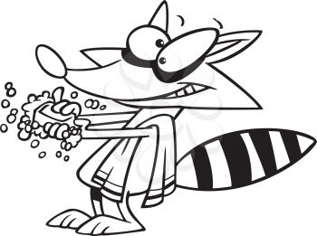 Royalty Free Clipart Image of a Raccoon Washing With Soap