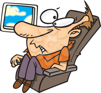 Royalty Free Clipart Image of a Frightened Passenger on a Plane