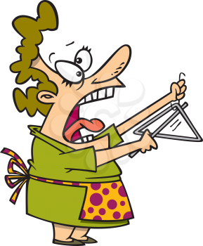 Royalty Free Clipart Image of a Woman Ringing a Dinner Bell
