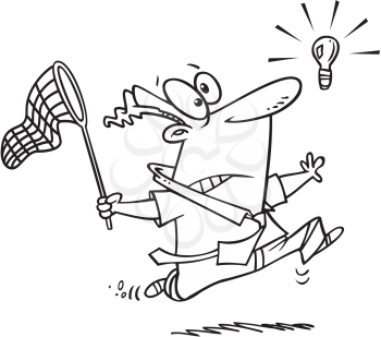 Royalty Free Clipart Image of a Man Running to Catch an Idea