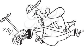 Royalty Free Clipart Image of a Man Being Chased By a Push Mower