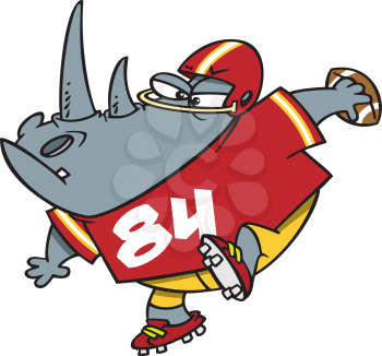 Royalty Free Clipart Image of a Football Playing Rhinoceros