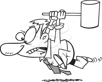 Royalty Free Clipart Image of a Man Running With a Hammer