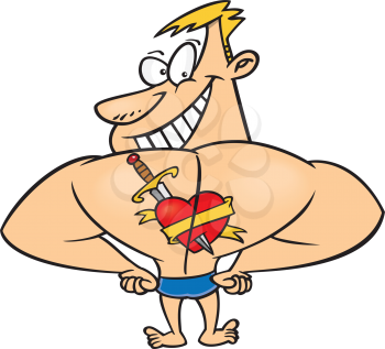 Royalty Free Clipart Image of a Man With a Heart Tattoo