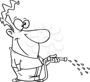 Royalty Free Clipart Image of a Man With a Hose