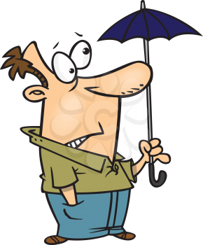 Royalty Free Clipart Image of a Man With a Tiny Umbrella