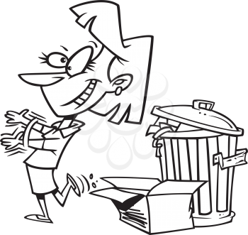 Royalty Free Clipart Image of a Woman at a Trash Can
