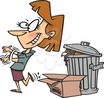 Royalty Free Clipart Image of a Woman at a Trash Can
