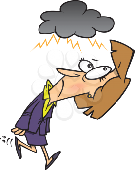 Royalty Free Clipart Image of a Woman Under a Cloud