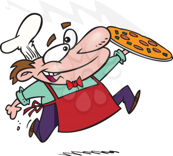 Royalty Free Clipart Image of a Pizza Chef on the Run