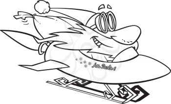 Royalty Free Clipart Image of Santa in a Rocket Sleigh