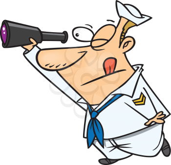 Royalty Free Clipart Image of a Sailor With a Spyglass