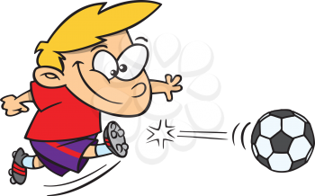 Royalty Free Clipart Image of a Child Kicking a Soccer Ball