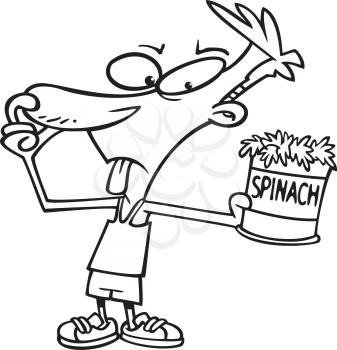 Royalty Free Clipart Image of a Boy Holding His Nose While Looking at a Can of Spinach