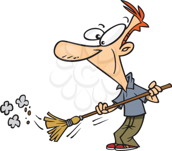 Royalty Free Clipart Image of a Man Sweeping