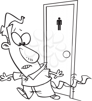 Royalty Free Clipart Image of a Man with Toilet Paper Hanging From His Pants