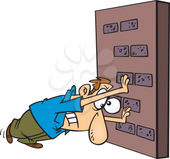 Royalty Free Clipart Image of a Man Pushing a Wall