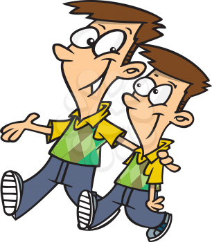 Royalty Free Clipart Image of a Bigger Guy With His Arm Around a Smaller Guy's Shoulder