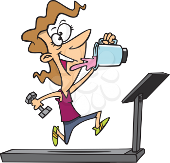 Royalty Free Clipart Image of a Woman Drinking From a Blender While on a Treadmill