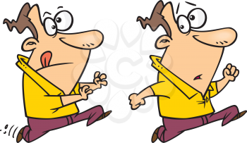 Royalty Free Clipart Image of a Guy Trying to Catch Up to Another Guy