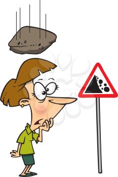 Royalty Free Clipart Image of a Woman Under a Falling Rock