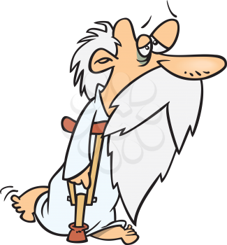 Royalty Free Clipart Image of an Old Man With a Crutch