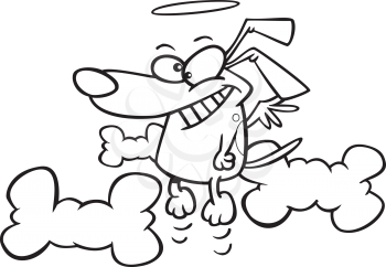 Royalty Free Clipart Image of a Dog Angel With Bone Clouds