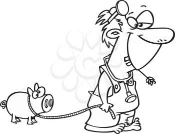 Royalty Free Clipart Image of a Hillbilly Doctor With a Pig