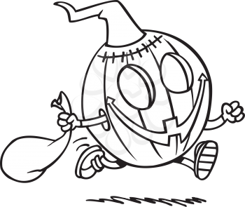 Royalty Free Clipart Image of a Trick or Treating Jack-o-Lantern