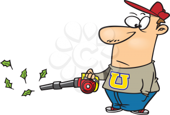 Royalty Free Clipart Image of a Man With a Leaf Blower