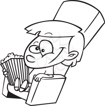 Royalty Free Clipart Image of a Child at the Movies With Popcorn