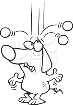 Royalty Free Clipart Image of a Dog With Balls Falling on His Head