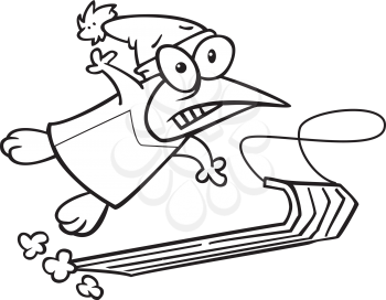 Royalty Free Clipart Image of a Penguin Falling Off a Sled