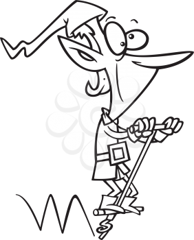 Royalty Free Clipart Image of an Elf on a Pogo Stick
