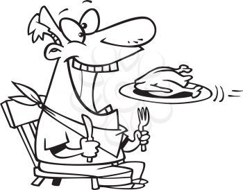 Royalty Free Clipart Image of a Guy With His Mouth Open Waiting for a Turkey