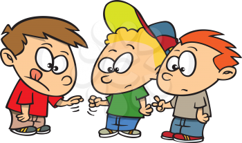 Royalty Free Clipart Image of Three Boys Playing Rock, Paper, Scissors
