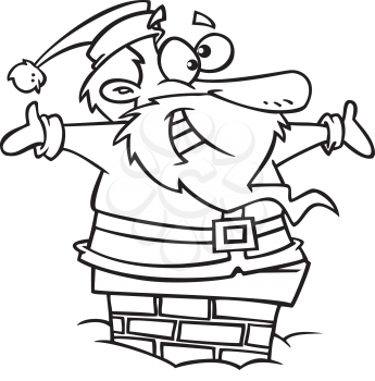 Royalty Free Clipart Image of a Santa Posing in a Chimney