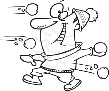 Royalty Free Clipart Image of a Guy in a Snowball Fight