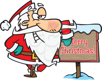 Royalty Free Clipart Image of a Santa With a Merry Christmas Sign