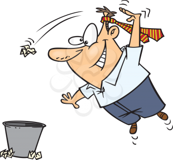 Royalty Free Clipart Image of a Guy Tossing Trash in a Garbage Can