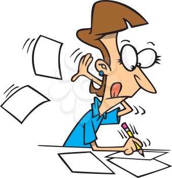 Royalty Free Clipart Image of a Person Writing and Throwing Paper