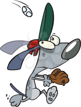 Royalty Free Clipart Image of a Dog Running to Catch a Baseball