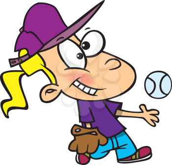 Royalty Free Clipart Image of a Little Girl Tossing a Baseball