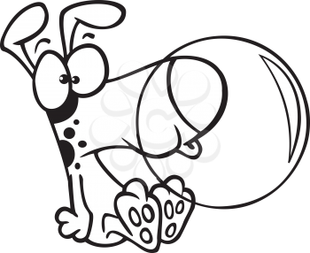 Royalty Free Clipart Image of a Dog Blowing a Bubblegum Bubble