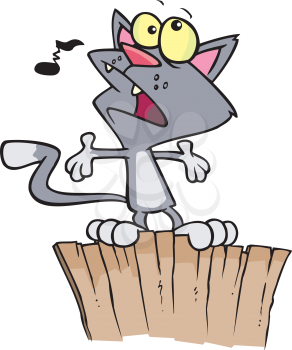 Royalty Free Clipart Image of a Cat Singing on a Fence