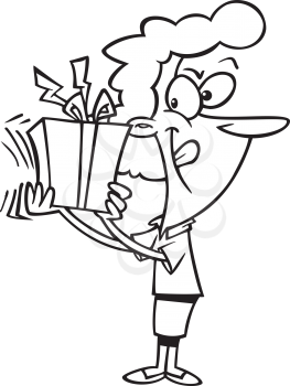 Royalty Free Clipart Image of a Woman Shaking a Present