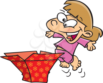 Royalty Free Clipart Image of a Happy Child Opening a Present