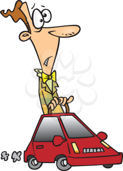 Royalty Free Clipart Image of a Guy in a Small Car