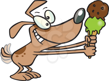 Royalty Free Clipart Image of a Dog With a Double Scoop Ice Cream Cone